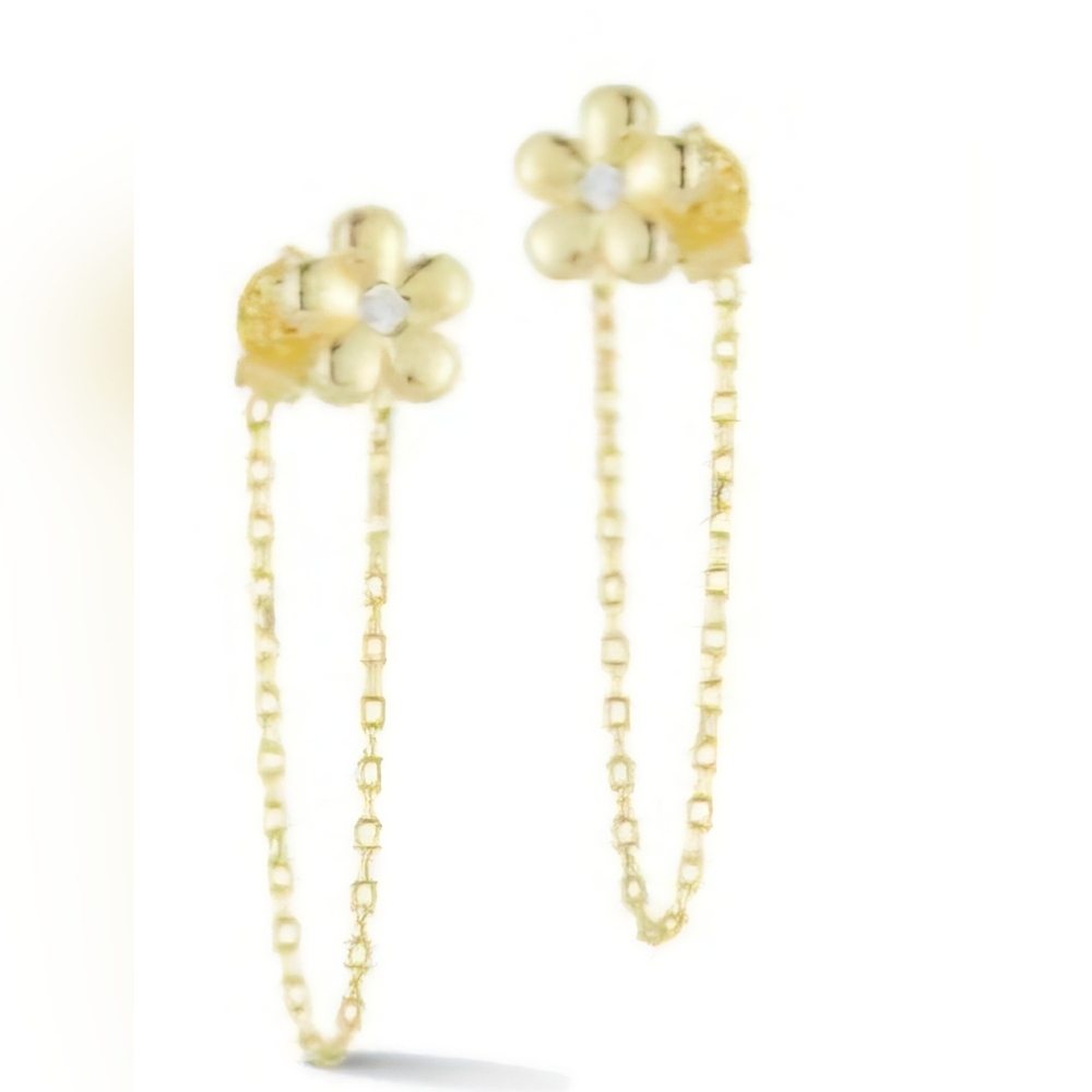 14K Gold Over Silver CZ Flower Chain Earrings By Sphera Milano